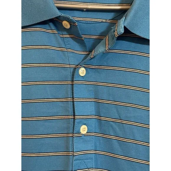 Greg Norman Polo Shirt Mens XXL Blue Pinstripe Shark Tag Golf Casual - Picture 3 of 8